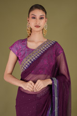 Wine Embroidered Net SareeDSC05401 2